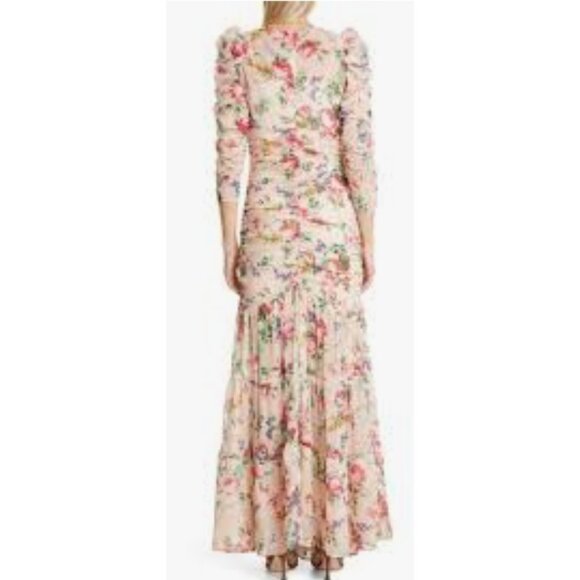 NWT $486 STUNNING byTIMO RUCHED CHIFFON MAXI DRESS IN FLORA PINK US SIZE 6 - Picture 3 of 8